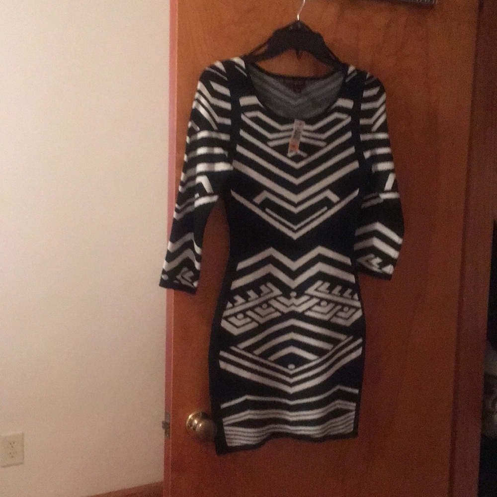 Material Girl Black Printed Body Con Knit Dress